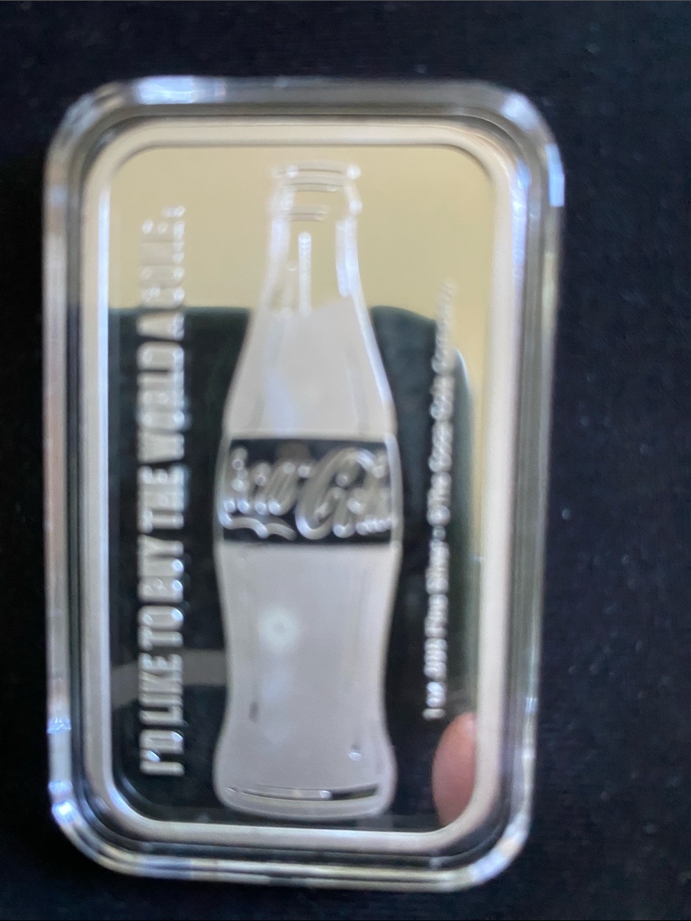 Coca-Cola 1 ounce silver bar in protective case